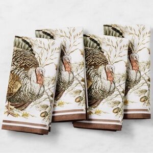 Williams Sonoma Turkey Print Table Napkins - Thanksgiving Entertaining Set of 4